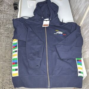 Missoni Navy Zip-Up Hoodie with Colorful Stripes. New with tags